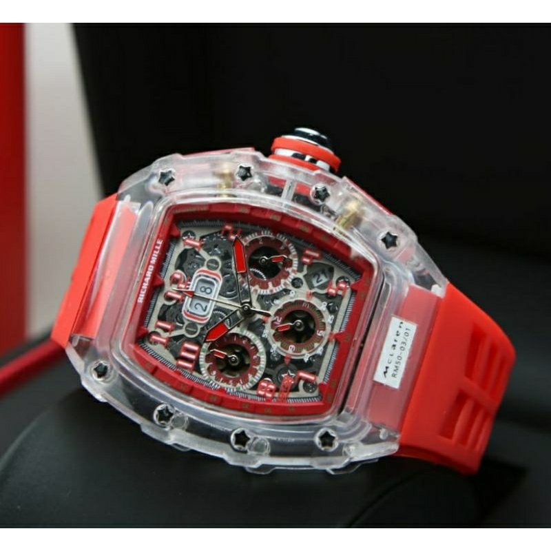 Jam Tangan Pria RM Richard Mile Mclareen Crono Aktif Tali Rubber Merah - Jam Tangan Pria Super Mewah