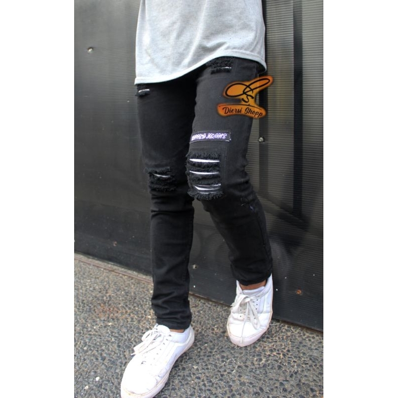 Celana Panjang Jeans Pria Emblem Sobek Ripped/Celana Sobek Terbaru 2023/Celana Sobek Pria Ripped Jea