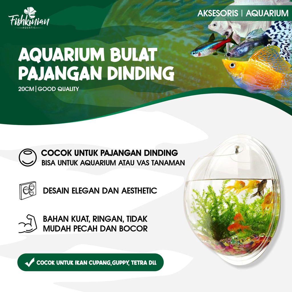 Fishkinian | Aquarium Akrilik Dinding Bulat - Ukuran 20 Cm