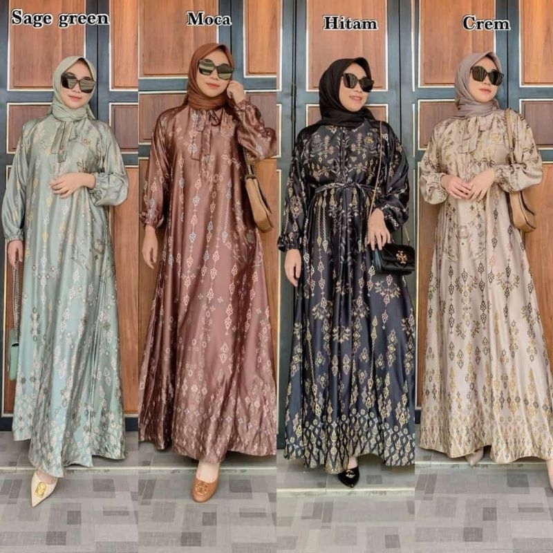 BAJU GAMIS SILK MAXMARA DIORA TERBARU// RUNNA ADELIA DRESS MOTIF MAHKOTA VIRAL LEBARAN// DRESS SILK PREMIUM KEKINIAN