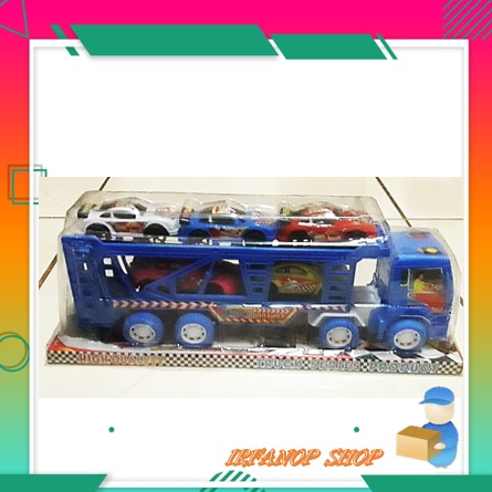Mainan Truck container Oversize Anak Mobil Mobilan Truk Kontainer Mengangkut 5 Mobil Kecil