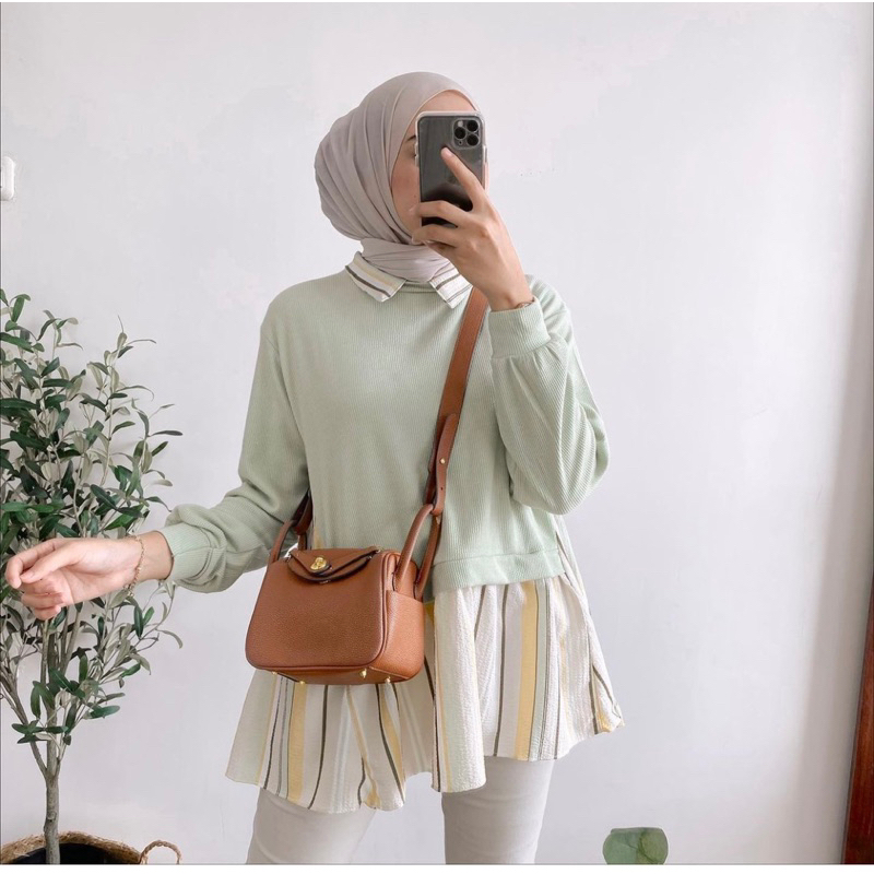 atasan wanita salur kombinasi kaos knit atasan wanita kaos knit