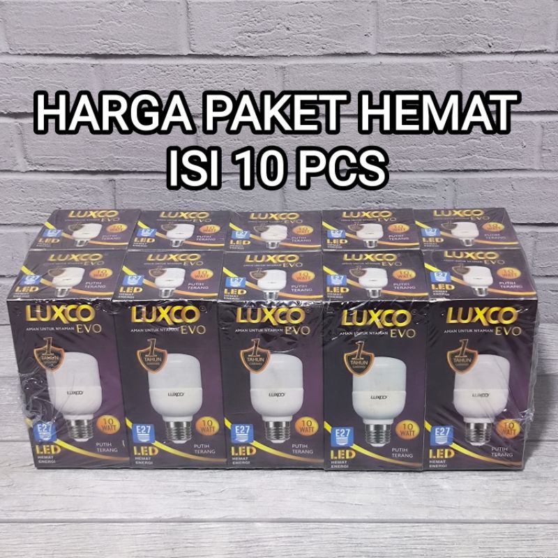 PAKET ISI 10PCS LAMPU LED T BULB LUXCO EVO 10W PUTIH SNI BAGUS TERANG