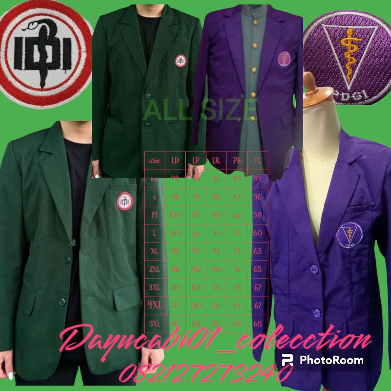 Jas IDI jas PDGI,Jas IAKMI,Jas UNH(sudah termasuk logo bordir) all size pria dan wanita