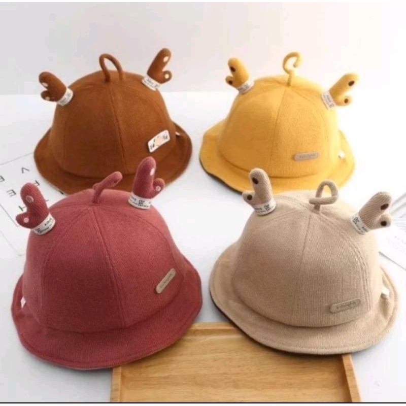 Topi Bucket hat bayi bundar polos premium tebal tanduk Rusa