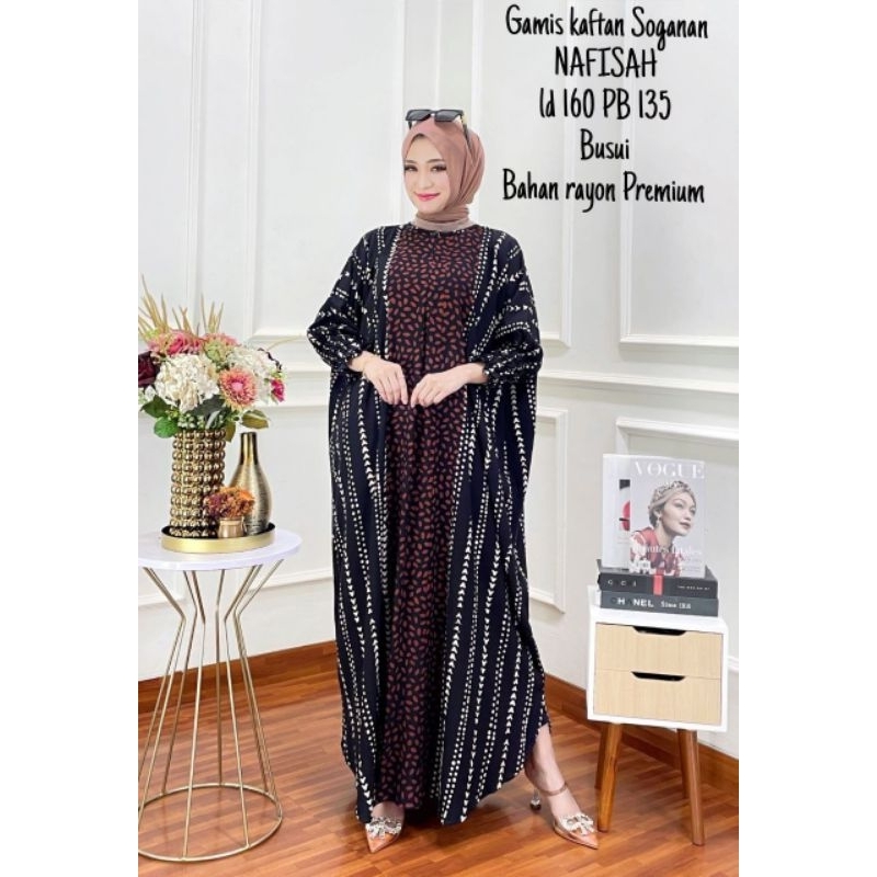 Kaftan Jumbo Motif Sogan Busui Resleting Depan Kekinian Rayon Premium Tebal Dress Wanita Terbaru