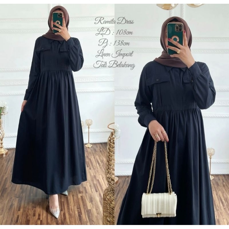 RAMITA|HILARY DRESS|GAMIS POPLIN TERBARU|DRESS MUSLIM BUSUI BUMIL LINEN POPLIN IMPORT TERLARIS|GAMIS