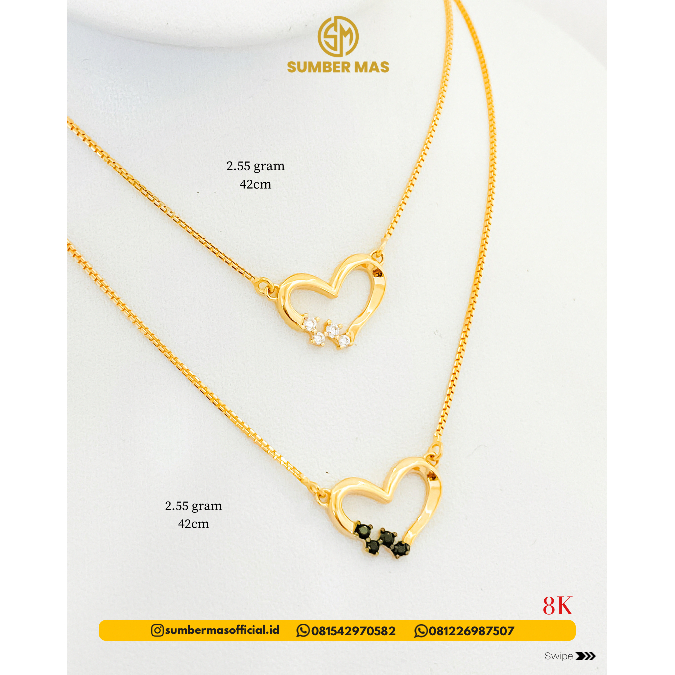 KALUNG LOVE BLACK WHITE STONE FASHION 8K - SUMBER MAS