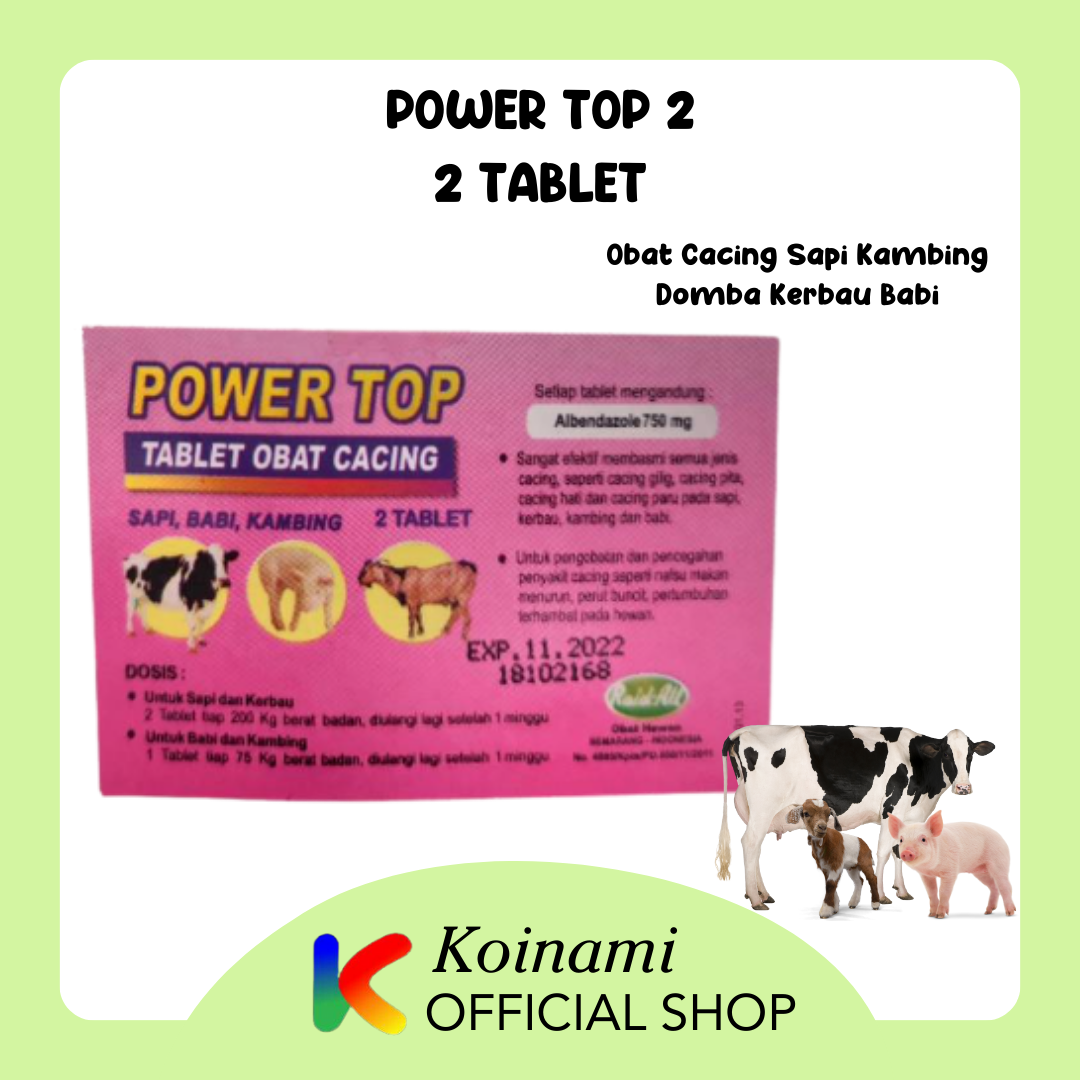 POWER TOP 2 Tablet OBAT CACING SAPI KAMBING DOMBA KERBAU BABI / raid