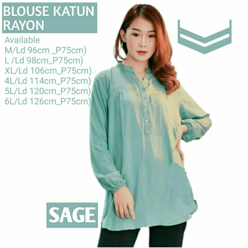 BLOUSE KATUN RAYON/ATASAN JUMBO/BLUS BIG SIZE SAGE