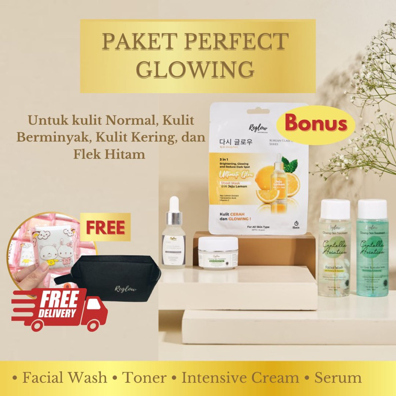 Reglow Paket Perfect Gkowing with Serum  serum reglow premium paket lengkap reglow untuk jerawat fle
