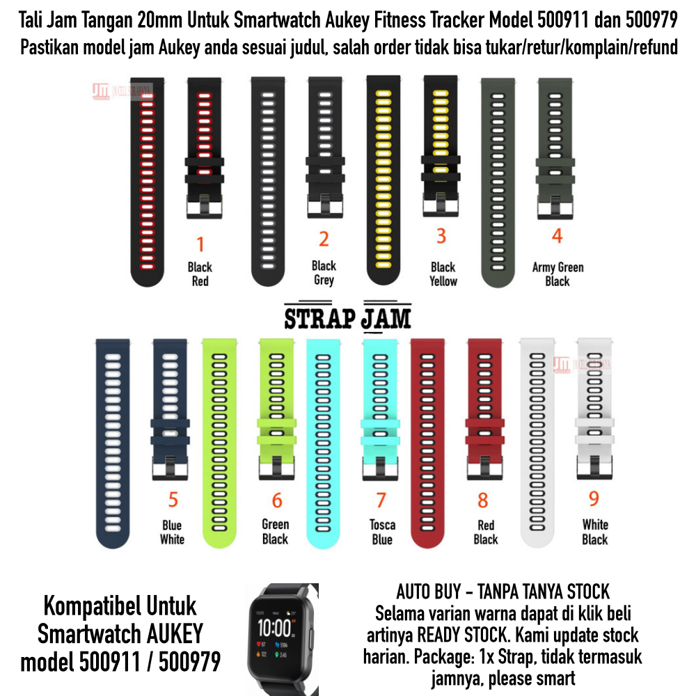 Tali Jam 20mm Strap Aukey Model 500911 / 500979 - Dual Tone Rubber Silikon