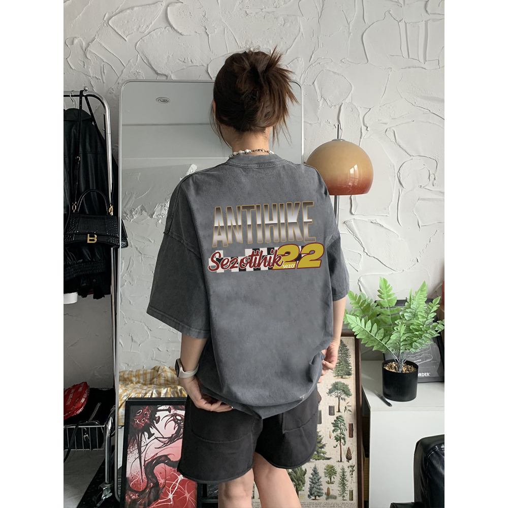 Vintage Atasan Wanita Oversize Lengan Pendek T-shirt Hitam Washed Baju Kaos Wanita