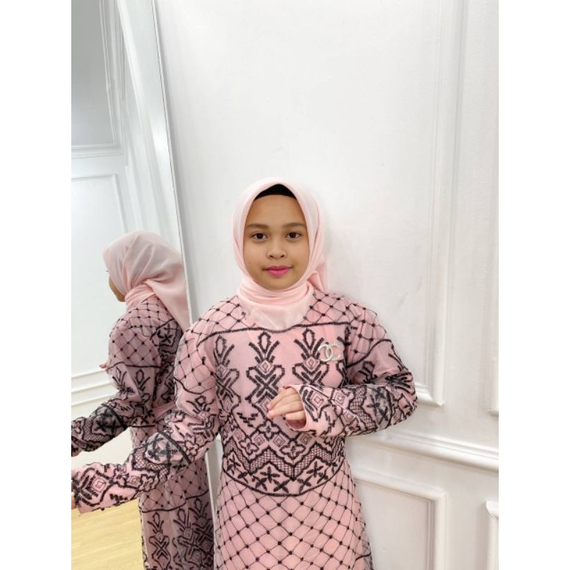 PB Prilly Busana - VELISA DRESS ANAK TILE BORDIR MIX CERUTY MALAYSIA - GAMIS ANAK BRUKAT - GAMIS PESTA ANAK