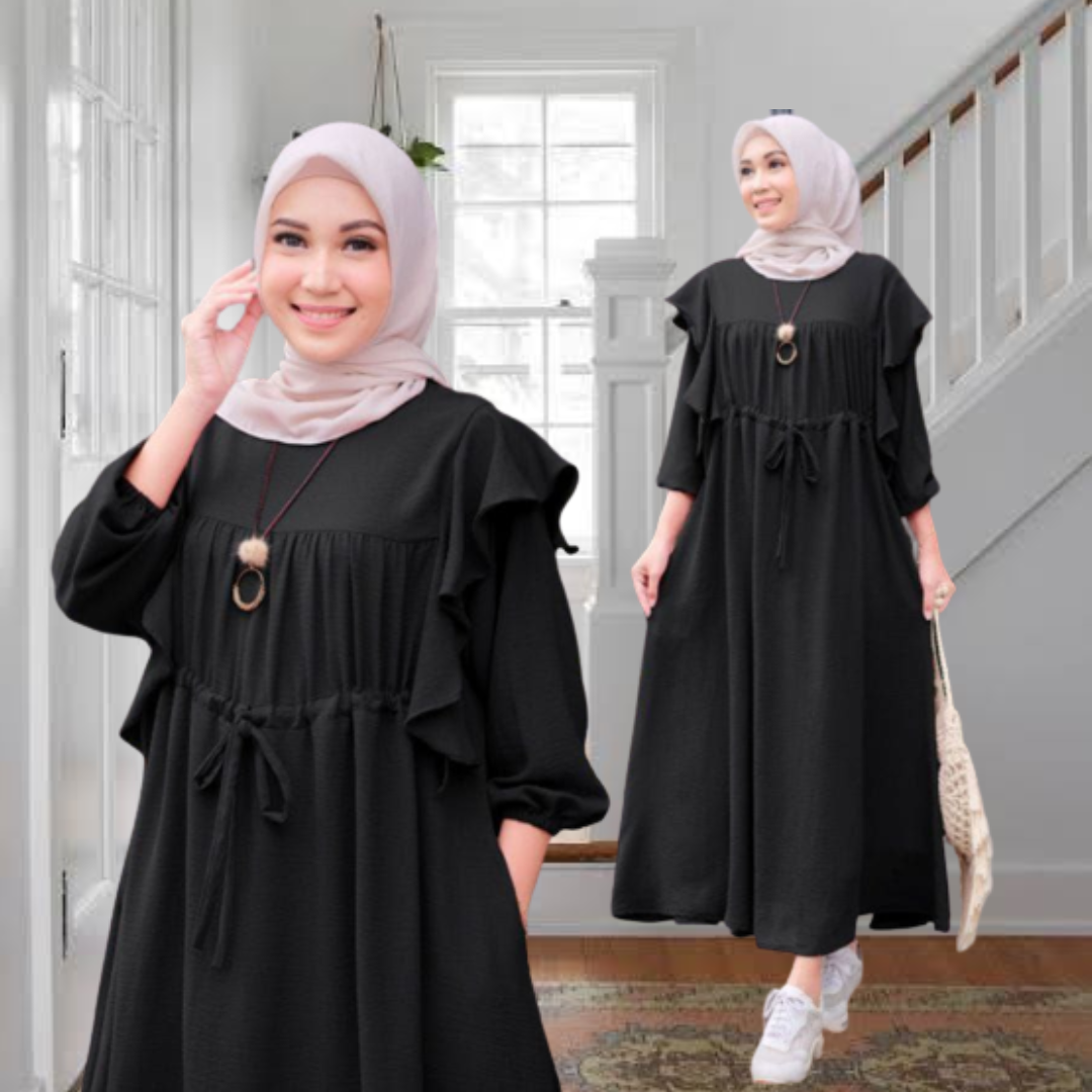 Alfianha Midi Dress Crinkle Airflow Premium Gamis Wanita Baju Muslim