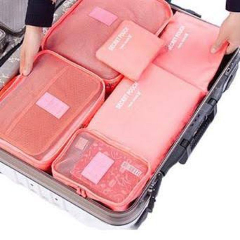 New 6in1 Korean Travel Bag in Bag POLKADOT (1 set isi 6 pcs organizer)