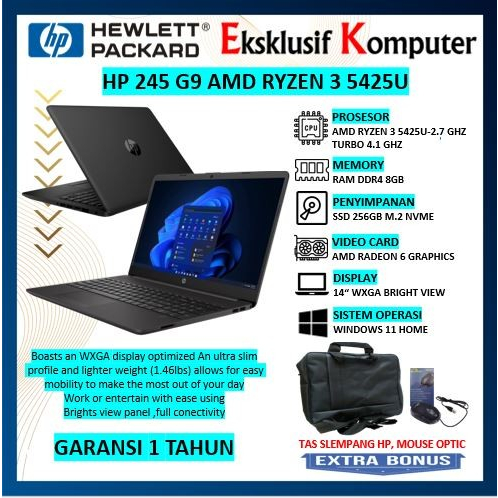 LAPTOP HP 245 G9 AMD RYZEN 3 5425U 8GB 256GB 14" WXGA WIN 11 HOME GREY