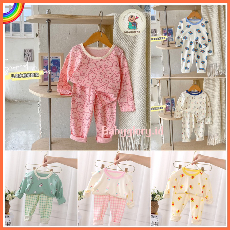 Setelan Lengan Panjang Premium Anak Laki Laki Perempuan Import / Setelan Piyama Anak Import / Baju Tidur Anak