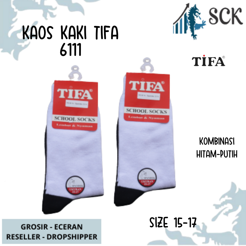 Kaos Kaki Sekolah TIFA 6111 Polos Hitam Putih / Kaus Kaki Perlengkapan Sekolah