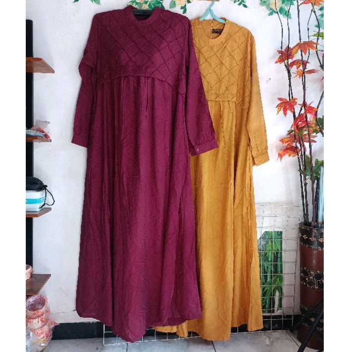 BerMus - Gamis simple katun motif embos anggun by Ataya Hijab Original