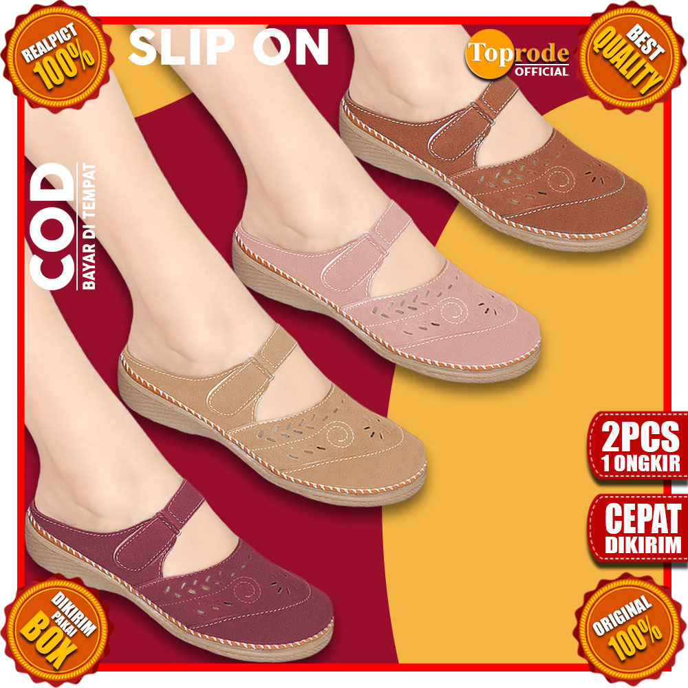 SANDAL SEPATU SLIP ON FLAT KARET TERBARU KEKINIAN TALI CASUAL SANTAI SELOP MURAH WANITA SLOP  TC16X