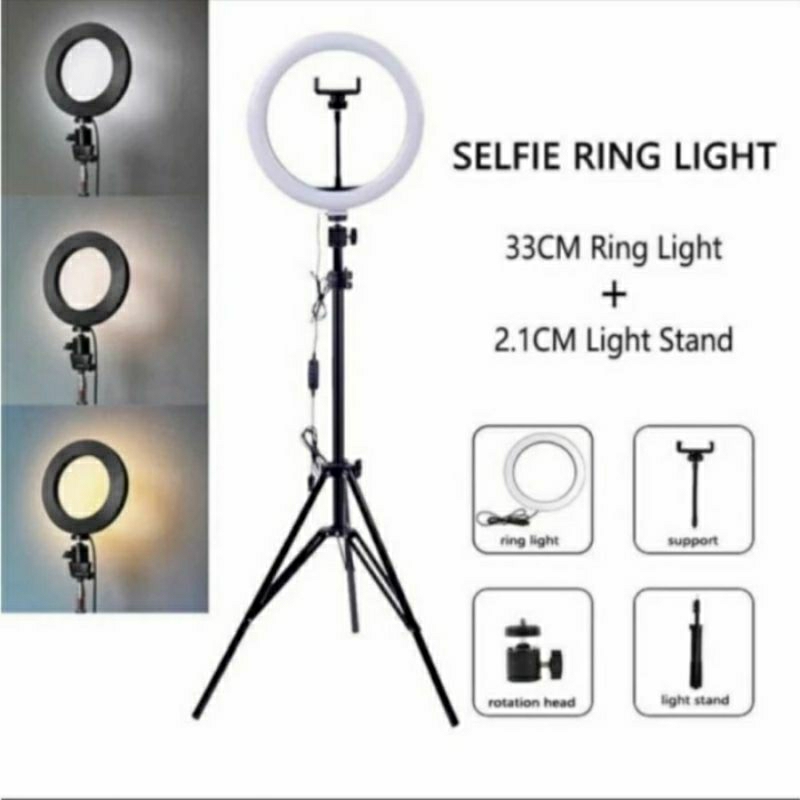 Lampu Ring light ringlight 33cm LED + tripod 2,1m