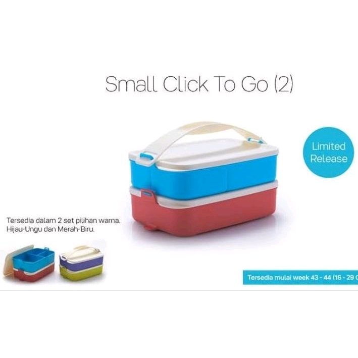 TUPPERWARE Small Click To Go (2 pcs) // Rantang Susun Plastik 2 Tingkat Divider Handle Kotak Wadah B