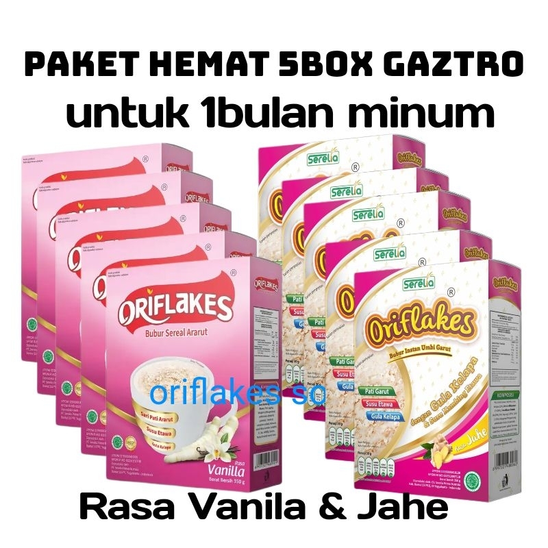 

Paket hemat isi 5box Oriflakes gaztro 350gr solusi maag dan asam lambung
