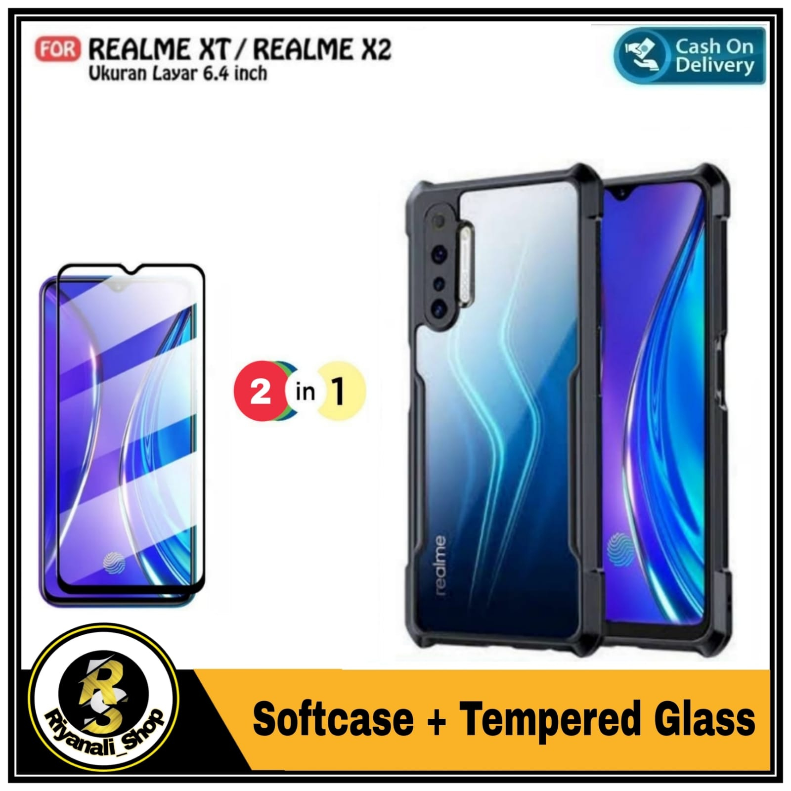 Riyanali_Shop PAKET 2IN1 Case REALME XT / X2 Soft Hard Fusion Shockprooft Free Tempered Glass Full