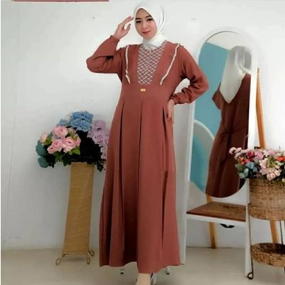 Dita dress simple muslim gamis crinkle kombi renda gaun pesta muslimah baju wanita muslim