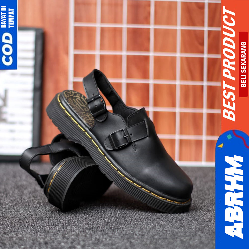 ABRHM Sepatu Sandal Bustong Pria Casual Kulit Slop Hitam