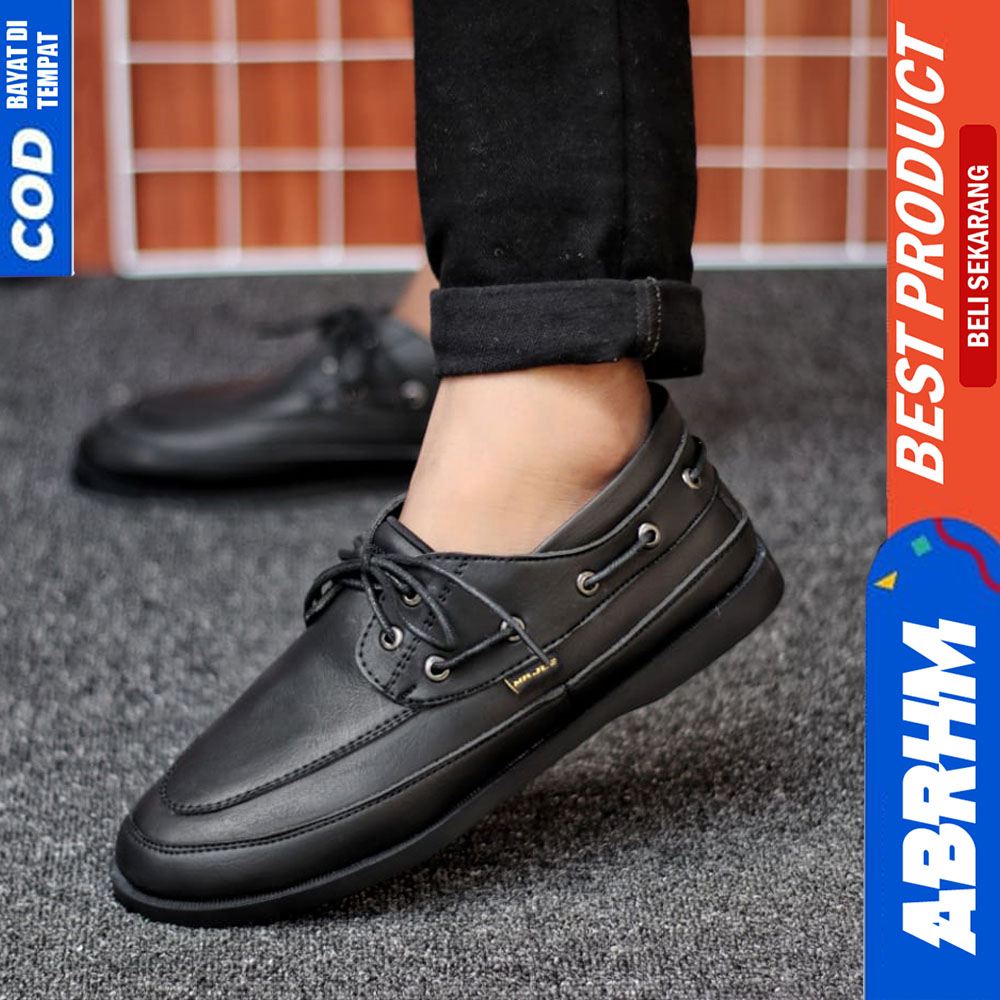 ABRHM Sepatu Formal Pantofel Casual Kulit Hitam Tali Kerja Pria Dori