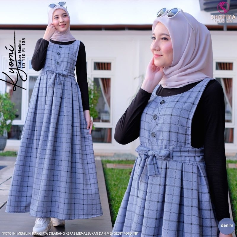 KYOMI DRESS MOTIF KOTAK KOTAK SIZE JUMBO BY SHOFIYA
