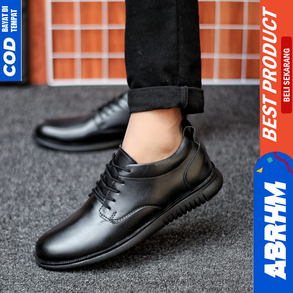 ABRHM Sepatu Formal Pantofel Pria Casual Kulit Kerja Pria Hitam