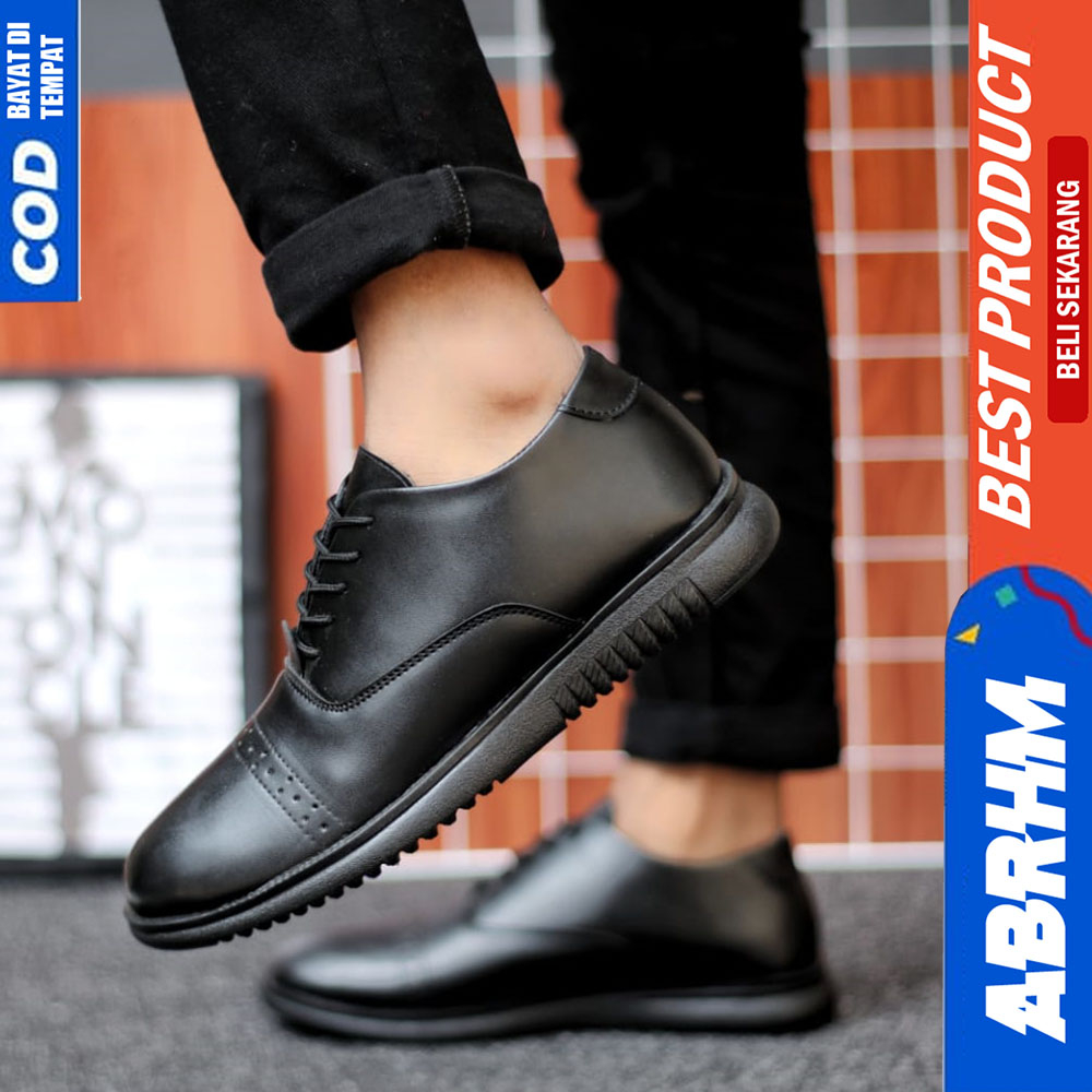 ABRHM Sepatu Formal Pantofel Pria Hitam Tali Kerja Casual Kulit Pu Jigen