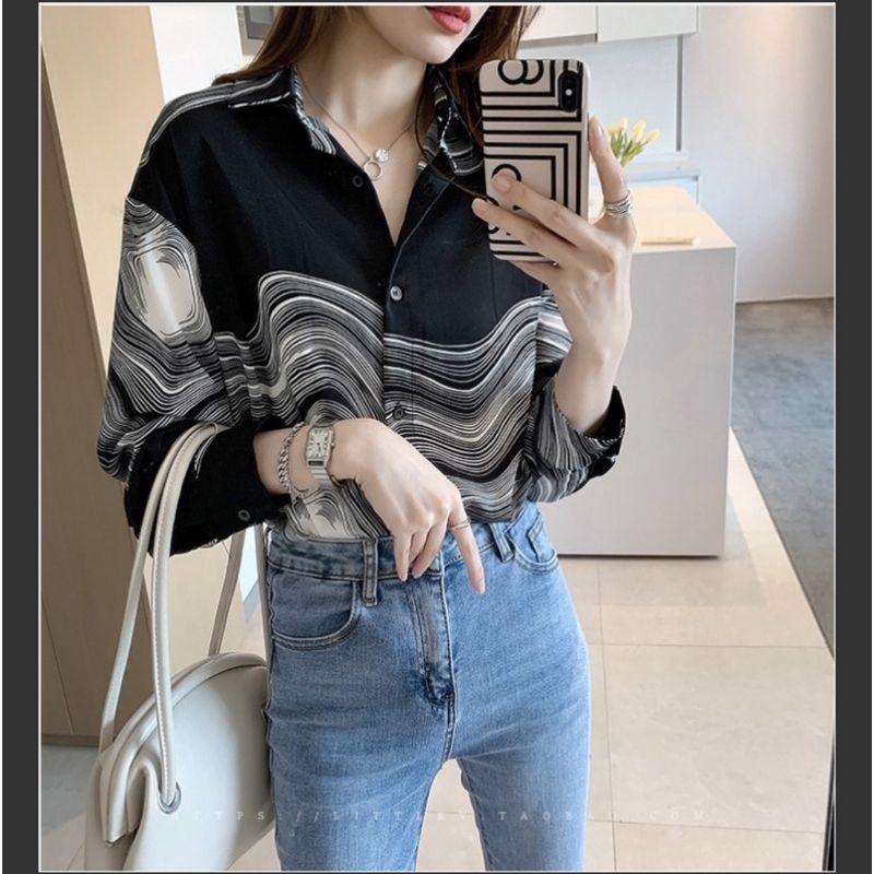 KEMEJA ZOOZY WAVY LINES FASHION WANITA IMPORT BANGKOK CODE 50