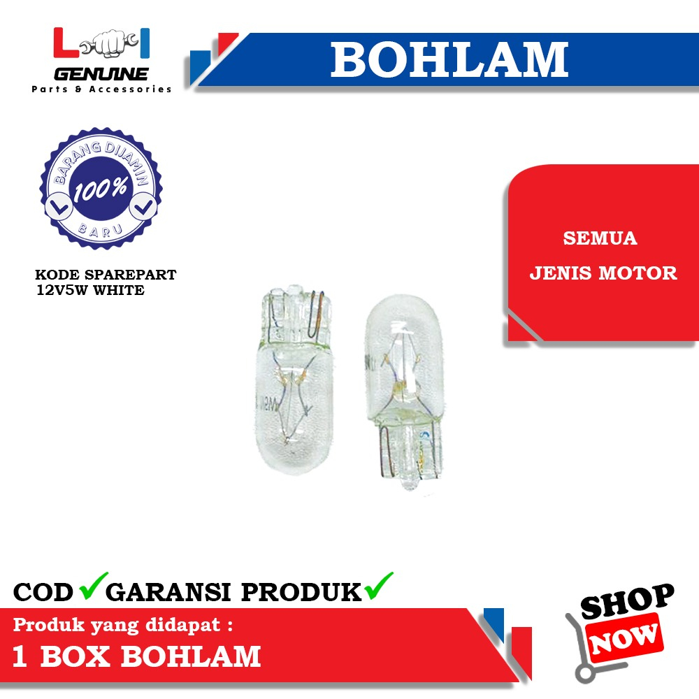 -LOI- LAMPU BOHLAM T10/T13 12VOLT5W ATAU 12VOLT10W SEIN COLOK SENJA UNIVERSAL PER 100PCS