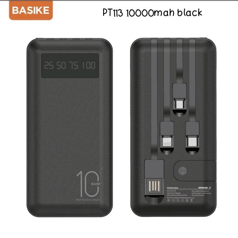 BASIKE POWERBANK 10000MAH PT113 BLACK BUILT IN CABLE 3IN1