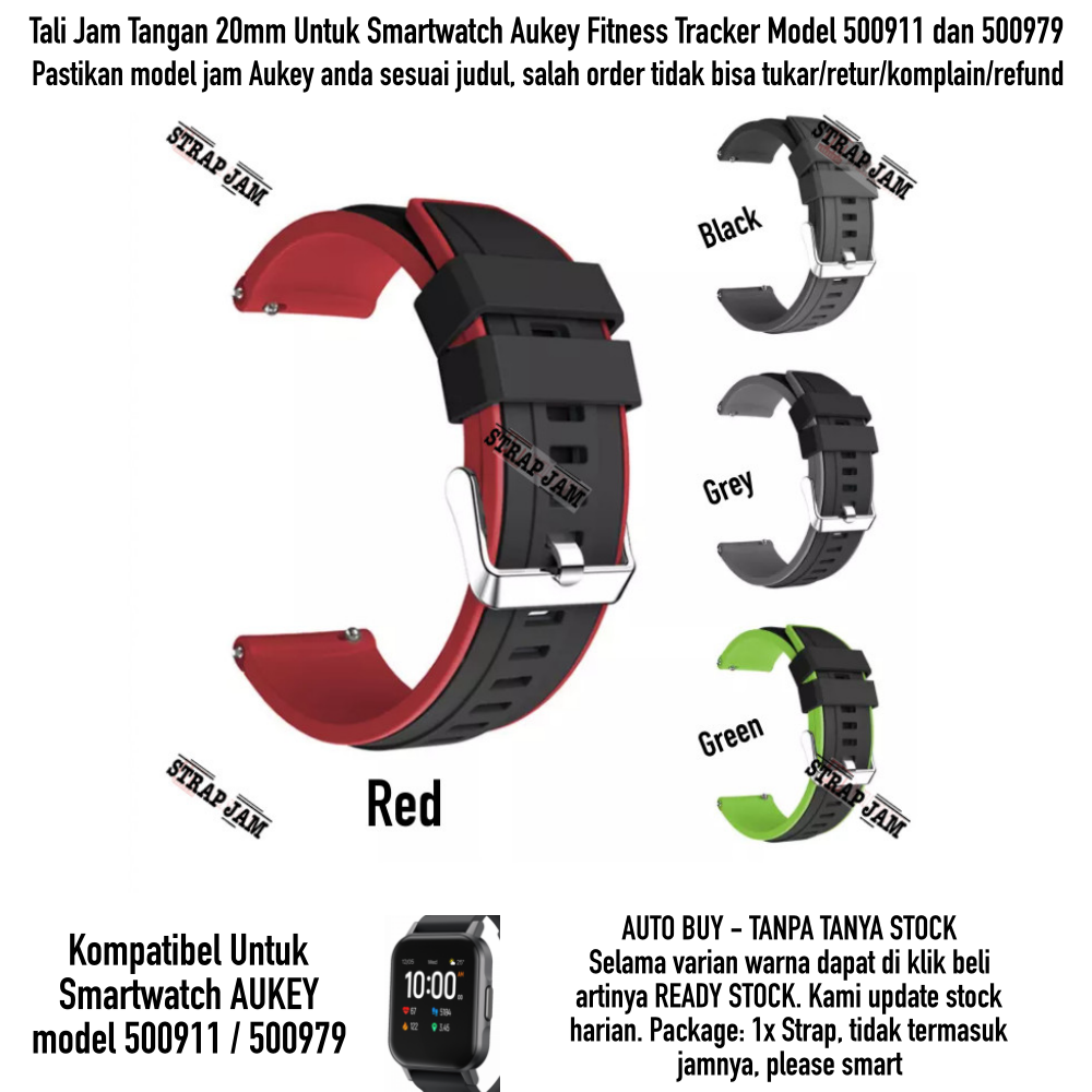 Tali Jam Kompatibel Aukey Model 500911 / 500979 20mm - Strap SSR Sporty Rubber List Warna