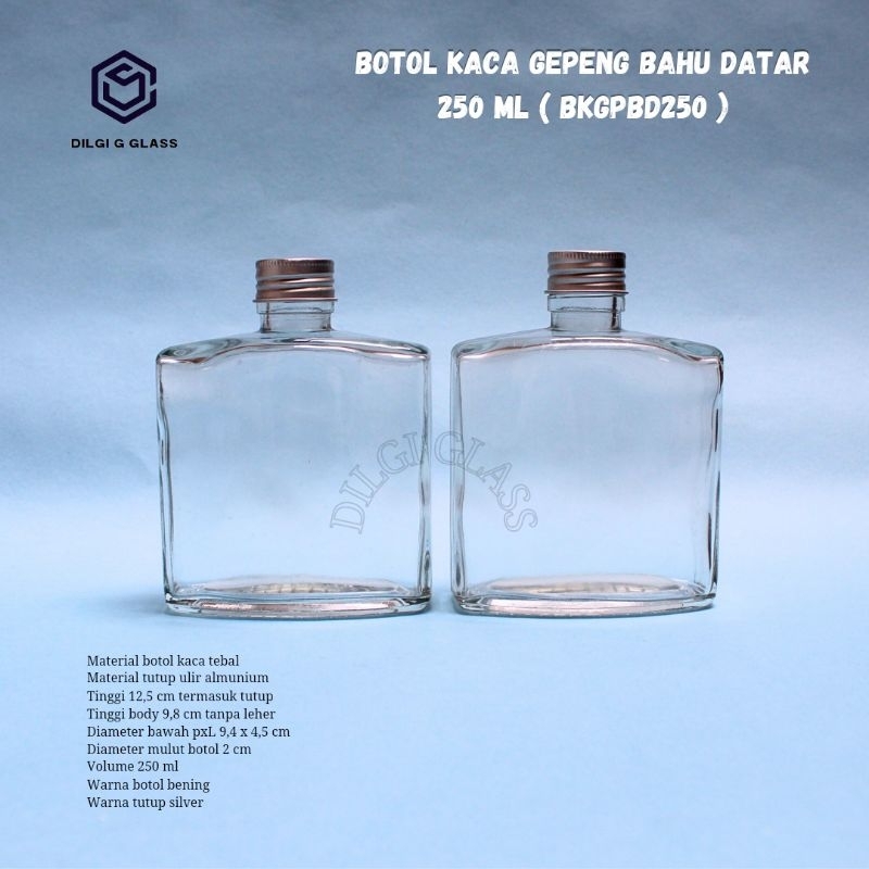 BKGPBD250 botol kaca 250ml flask bottle/botol kaca gepeng/square/kotak