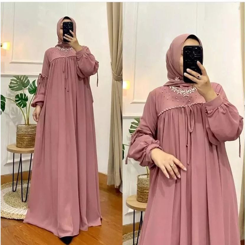 Bajurancak Baju Gamis Maxy Berliana Gamis Kondangan Dress Ceruty Babydoll Aplikassi Payet Mutiara Dress Wanita Terbaru OOTD Wanita Muslimah