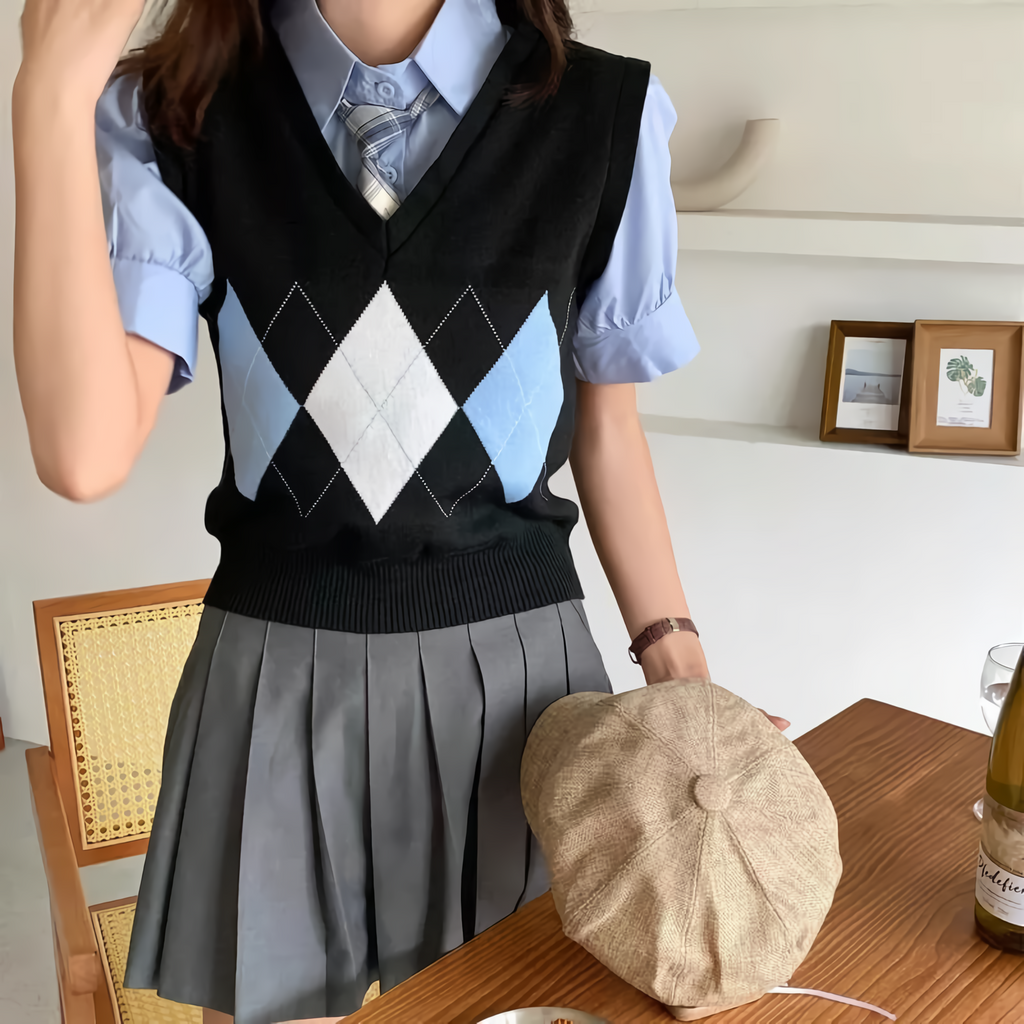 Rompi Vest Sido wajik Rajut Kekinian gaya korean retro Kece v-neck