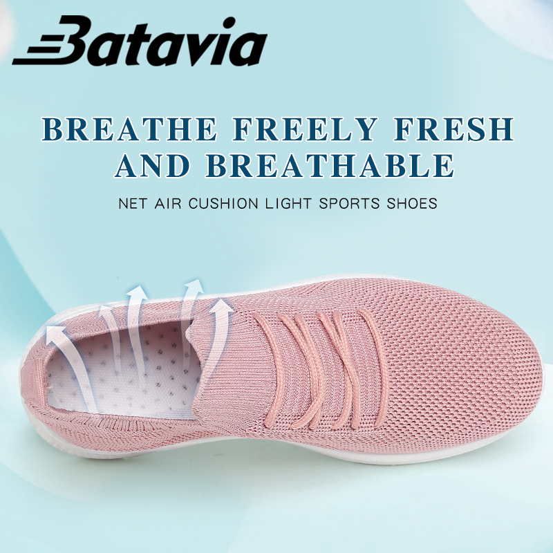 Batavia Shoes2023 Impor Rajutan Sepatu Wanita Olahraga Rekreasi Jogging Sepatu Kasual Fashion Sepatu Wanita Bernapas dan Ringan P4