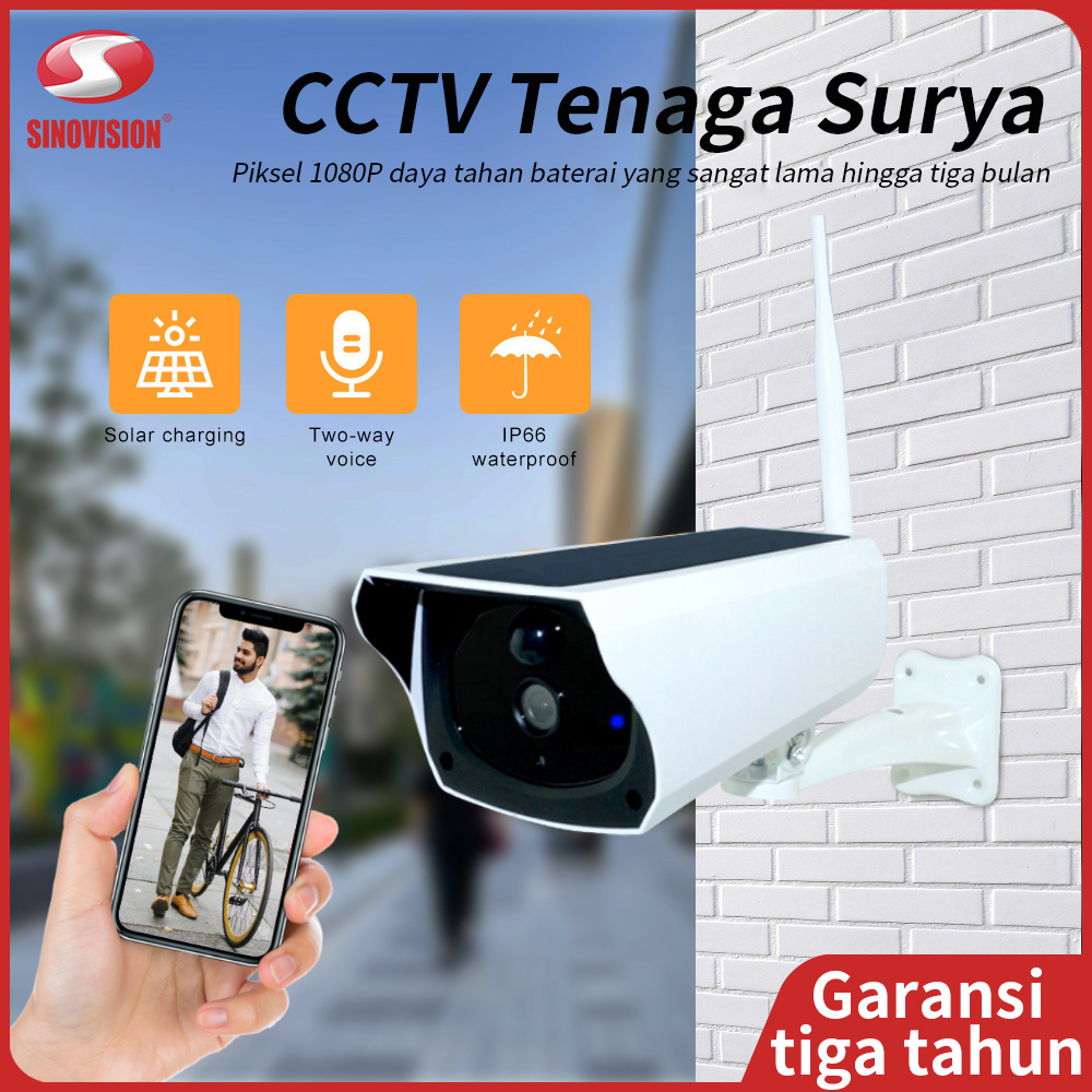 SINOVISION P2 Solar cctv Luar Ruangan IP66 tahan air Kamera Baterai Kamera nirkabel 1080P Super Siaga Panjang Deteksi Gerakan PIR