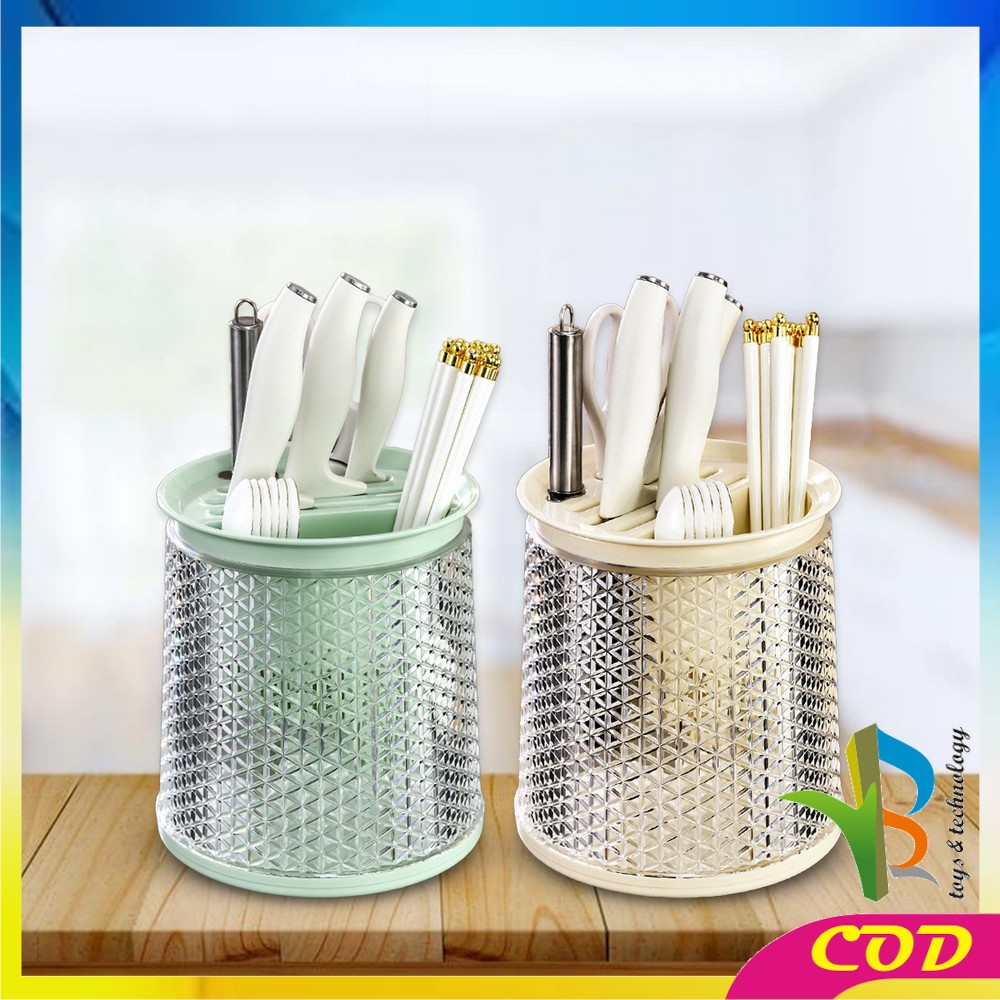 RB-C854 Tempat Sendok Garpu Sumpit Pisau Cutlery Holder Dengan Tirisan / Wadah Penyimpanan Rak Putar 360° Estetik Peralatan Dapur