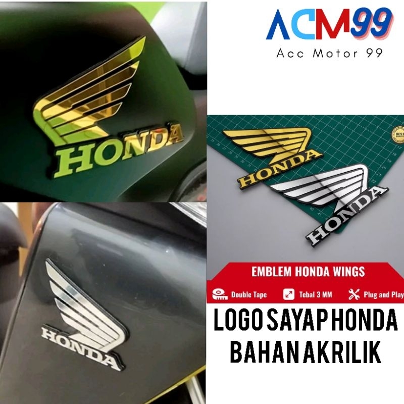 2pcs Emblem garnish logo sayap honda bahan akrilik 7cm