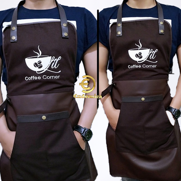 apron barista celemek barbershop celemek koki masak kombinasi kanvas tebal dan premium syntethic leather