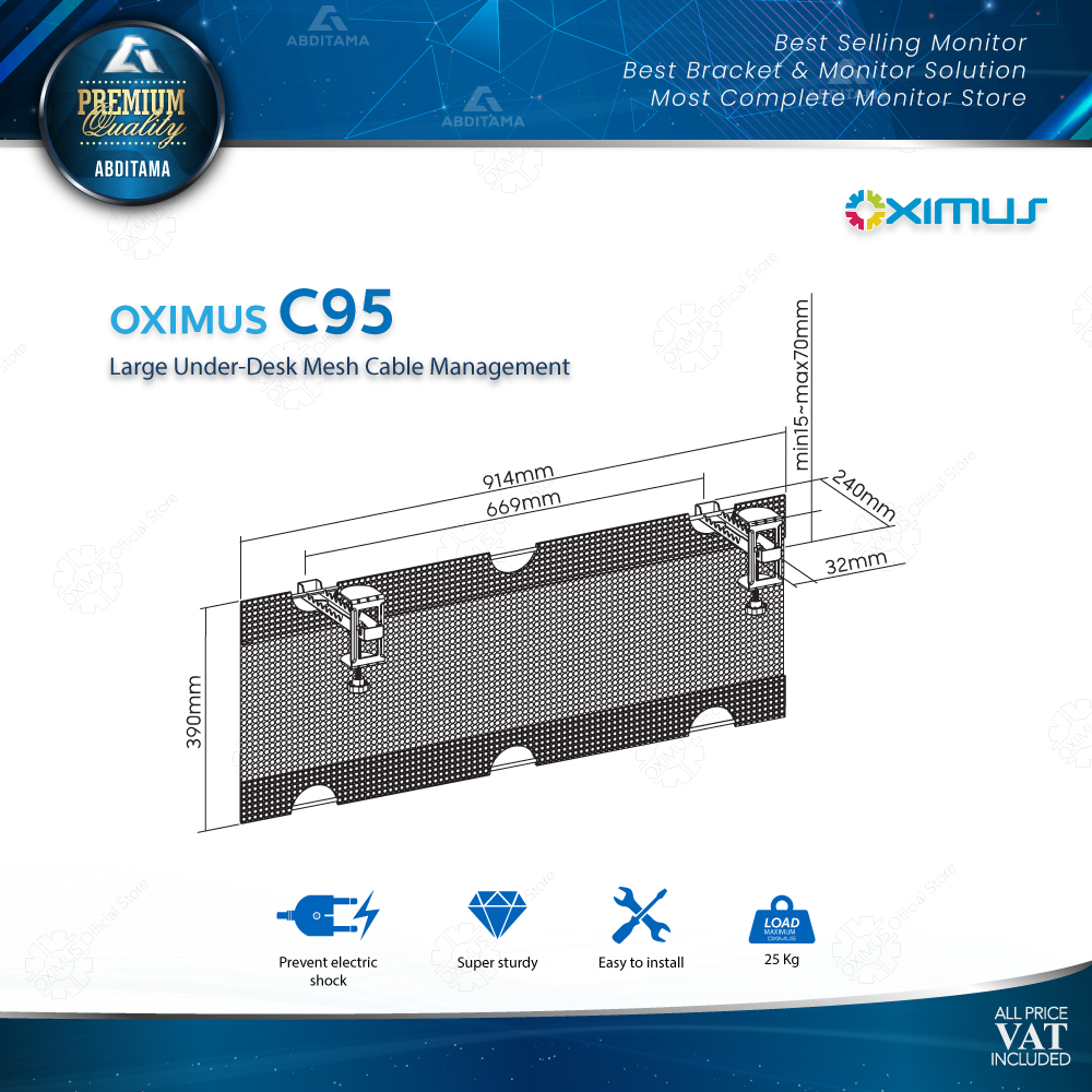 Underdesk Cable Management Tray Large Storage Capacity Oximus C95