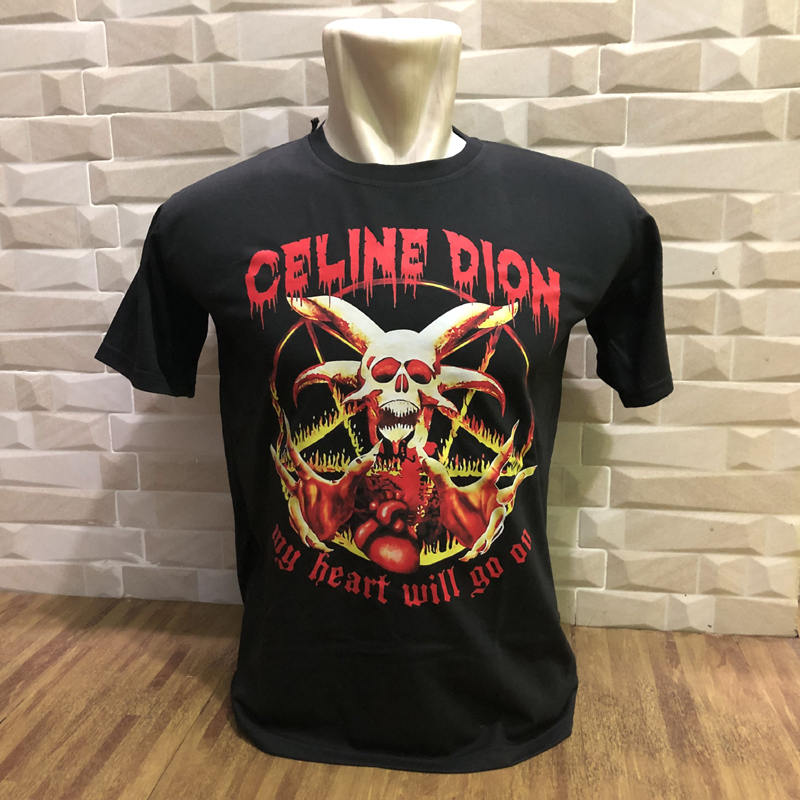 Kaos Celine Dion Black Metal My Heart Will Go On Tshirt 100% Cotton