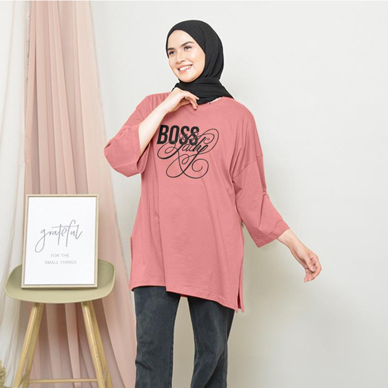 KAOS OVERSIZE TOP HIJAB WANITA BASIC BOSS / OVERSIZE SLIT BLOUSE